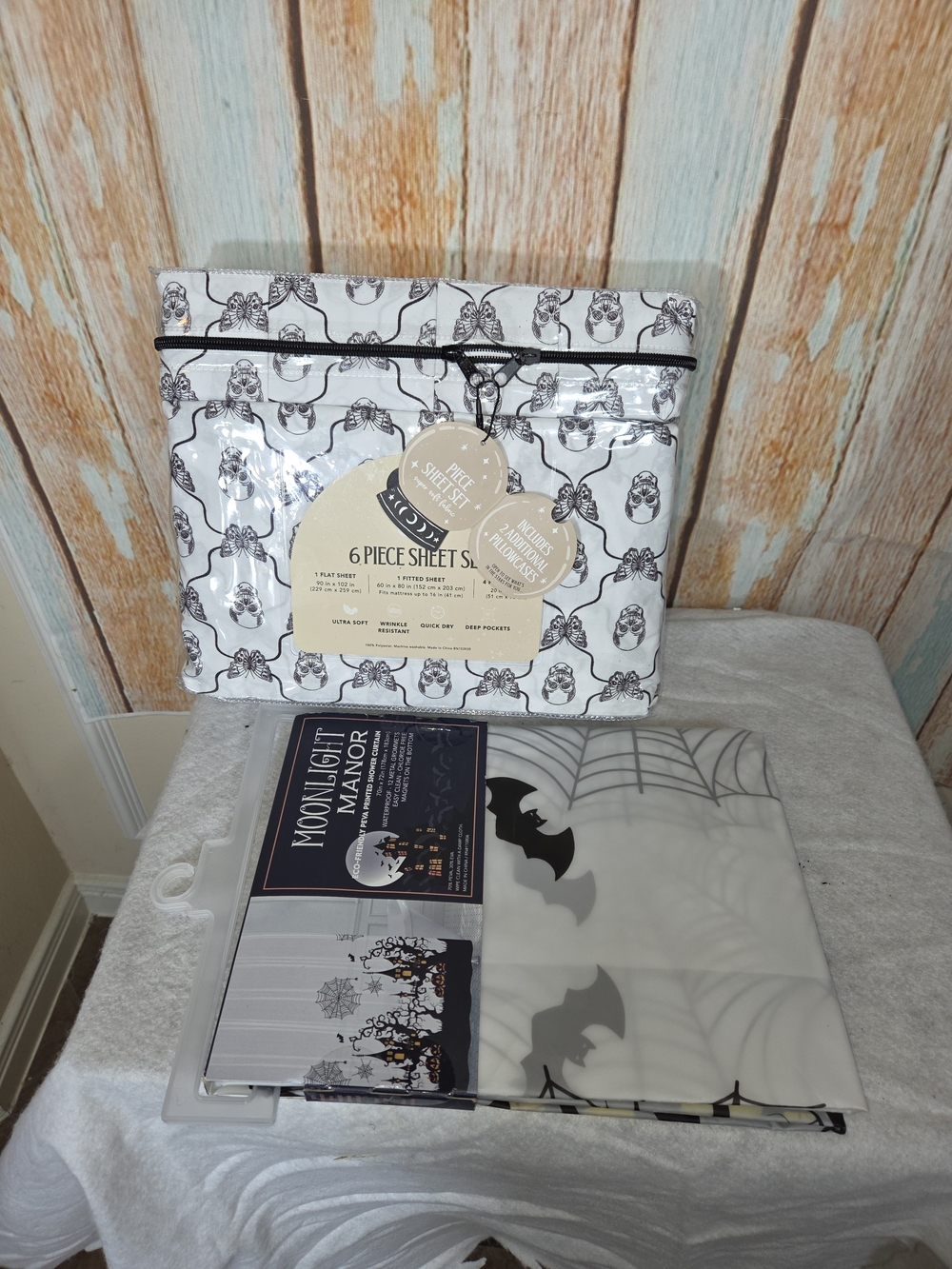 Halloween Sheet Set & Shower Curtain Black & White